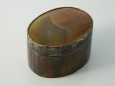 An agate mounted white metal pill box