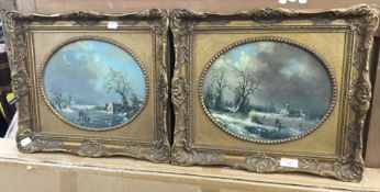 20TH CENTURY SCHOOL, a pair of Dutch Ice Skating Scenes, oil on boards, each signed ROLANDS,