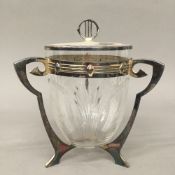 A WMF silver plate mounted cut glass biscuit barrel