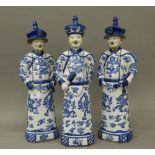 A set of three Chinese porcelain blue and white figures