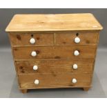 A Victorian pine chest of drawers. 94 cm wide; 89 cm high; 46 cm deep.