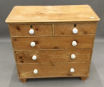 A Victorian pine chest of drawers. 94 cm wide; 89 cm high; 46 cm deep.