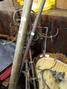 Two brass curtains poles, gas lights, etc.