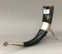 A 925 silver mounted horn cornucopia