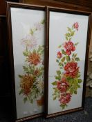 A pair of early 20th century florally painted glass panels