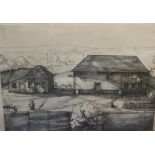 GARY BARRETT (?) (20th century) British, Farmstead, embellished print, signed, framed and glazed,