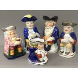 Five 19th century porcelain toby jugs