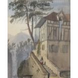 CONTINENTAL SCHOOL (19th century) Figure Before an Alpine Chalet, watercolour, framed and glazed,