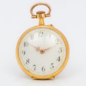 A small 18K gold fob pocket watch The white enamelled dial with Arabic numerals,