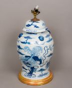 A Chinese blue and white porcelain vase Of lidded baluster form,