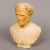 An 19th century carved alabaster bust modelled as the Italian philosopher Dante Alighieri