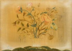 A Georgian floral silkwork picture Formed as flowering basket, framed and glazed. 41 x 29 cm.