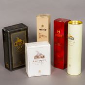 Five boxed bottles of Hine Cognac Including Antique Tres Rare Fine Champagne Cognac,