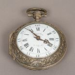 A large 19th century coach watch The white enamelled dial with Arabic and Roman numerals inscribed