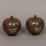 A pair of late 19th century cloisonne vases Each of lidded ovoid form,