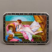 A late 19th/early 20th century Continental silver and enamel box Of hinged canted rectangular form,