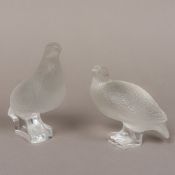 Two Lalique frosted glass models of English partridges Each naturalistically modelled,