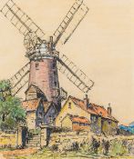 JOHN REES (20th century) British Cley Mill, Norfolk Ink, pencil and watercolour, signed,