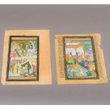 Two 19th century Persian illuminated manuscript pages Each figurally decorated with borders of