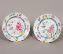 A pair of 18th century Chinese famille rose porcelain dishes Each decorated with various birds