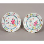 A pair of 18th century Chinese famille rose porcelain dishes Each decorated with various birds