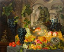 CORNELIUS JANSEN WALTER WINTER (1817-1891) British Still Life of Fishbowl and Fruit Oil on canvas,