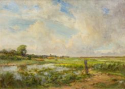 Follower of EDWARD SEAGO (1910-1974) British Suffolk Landscape Oil on canvas, framed. 55 x 39 cm.