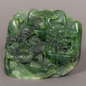 A Chinese jade boulder carving Formed as a sagely figure,