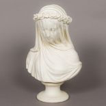A Victorian Crystal Palace Art Union Parian bust - The Veiled Bride Typically modelled mounted on a