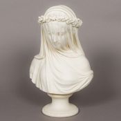 A Victorian Crystal Palace Art Union Parian bust - The Veiled Bride Typically modelled mounted on a