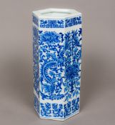 A Chinese blue and white porcelain vase Of hexagonal form,