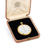 A Bravingtons 9 ct gold pocket watch The white dial with Roman and Arabic numerals and subsidiary