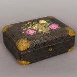 A 19th century French brass mounted enamelled porcelain inset jewellery casket Of domed hinged form,