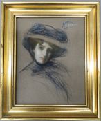 Follower of PAUL CESAR HELLEU (1859-1927) French Portrait of a Lady Pastel and crayon, framed.