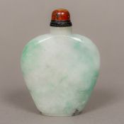 A Chinese jade snuff bottle Of flattened form, with carved bamboo decoration. 7.5 cm high.