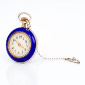 A French 800 silver enamelled decorated lady's fob watch The white enamelled dial with Arabic