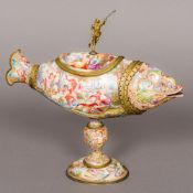 A fine quality 19th century Vienna enamelled lidded vase Formed as a fish,