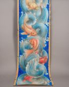 ORIENTAL SCHOOL Koi Carp Amongst Stylised Waves Pastel on paper, unframed. 55 x 179 cm.