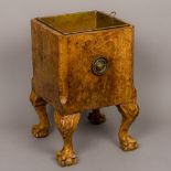 A late 19th/early 20th century burrwood coal box Of canted square form with brass liner,