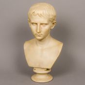 After the Antique A composite male bust modelled as Augustus Caesar Mounted on a socle base.