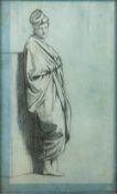 PRE-RAPHAELITE SCHOOL Study of a Figure Wearing a Hat and Full-length Cloak Pencil Sketch,