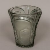 An Art Deco frosted and clear glass vase Of flared form, decorated with three differing faces. 18.