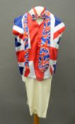 A satin Union Jack waistcoat With matching tie and bow tie;