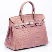 A Hermes Birkin lavender porosus crocodile leather handbag Of typical form. 29.5 cm wide.