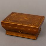 A 19th century French marquetry inlaid kingwood sewing box The florally inlaid hinged lid enclosing