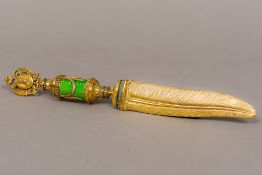 A silver gilt diamond and enamel decorated paper knife The feathered blade bearing Russian marks.