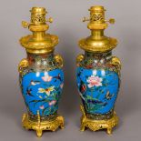 A pair of 19th century French ormolu mounted cloisonne vases Set as lamps,