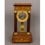 A 19th century marquetry inlaid rosewood portico clock Of typical form,