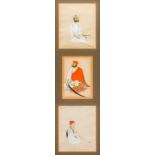 Three 19th century Persian portrait miniatures Each depicting a seated gentleman,