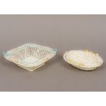 A Belleek twin handled porcelain basket Of lozenge form,